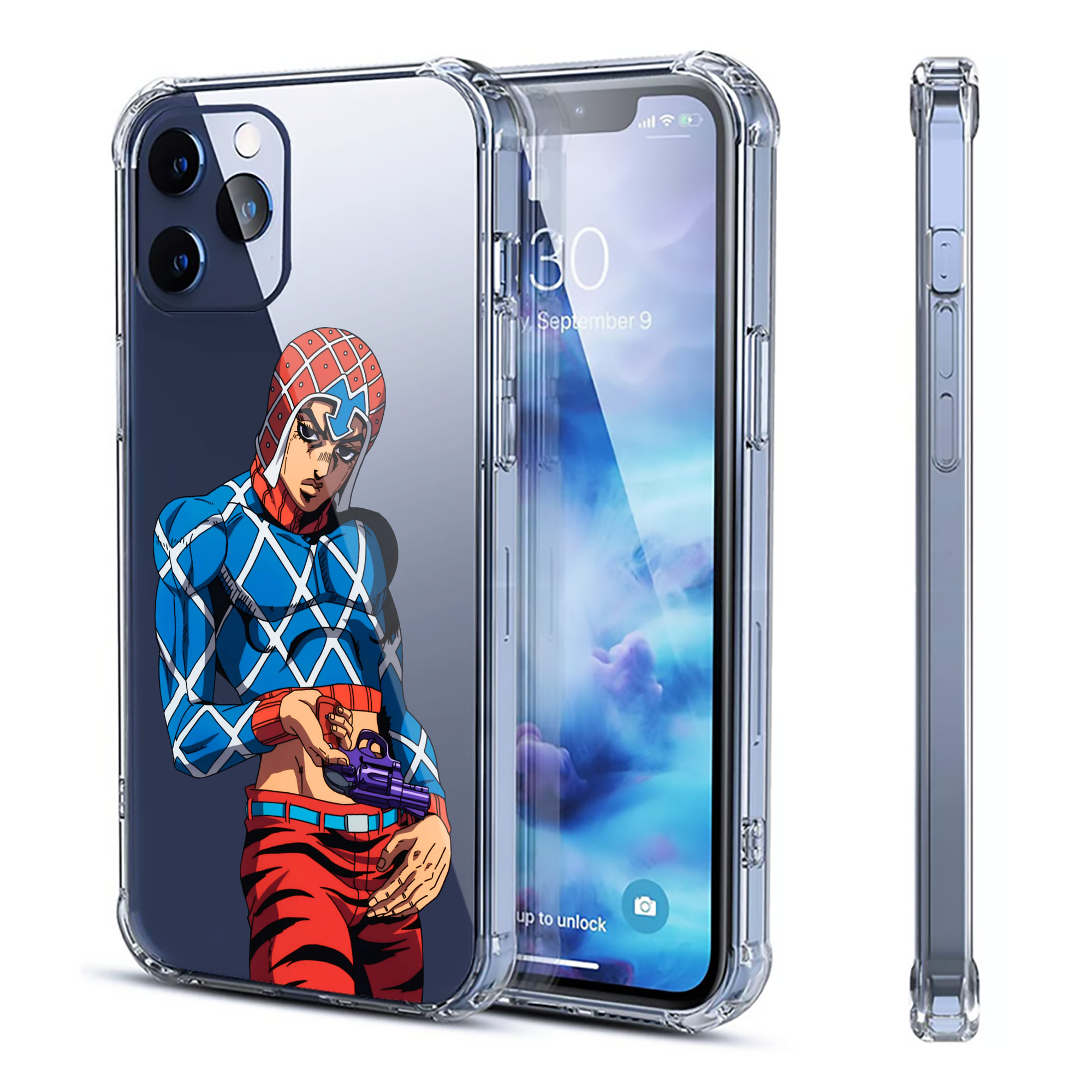 （画像用） ジョジョの奇妙な冒険 グイード?ミスタ JoJo's Bizarre Adventure Guido Mista 【iPhone 12シリーズ対応】透明スマホケース（クリアソフトケース）